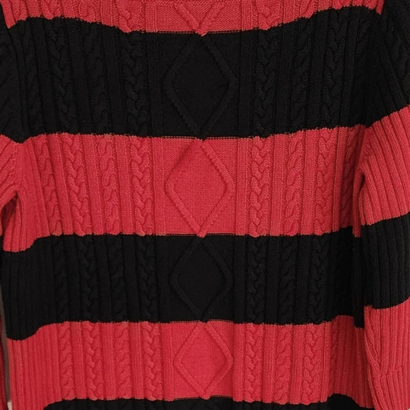 Chaps Red & Black Women's Cable Sweater Long Sleeves Pullover Stripes Sz 1X - Picture 5 of 6